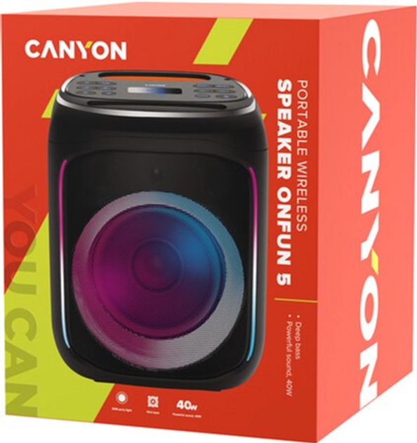 Głośnik przenośny Canyon OnFun 5 Partybox 40W RGB Black-Orange (CNE-PBSP5) - obraz 5
