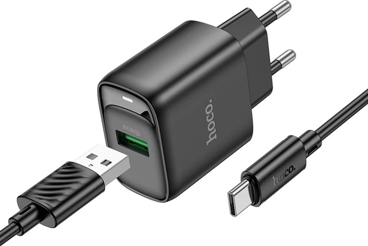 Сетевое зарядное устройство с кабелем Hoco C140A Smart single port QC3.0 charger set (Type-C) (EU) Black (6942007627825) - изображение 3