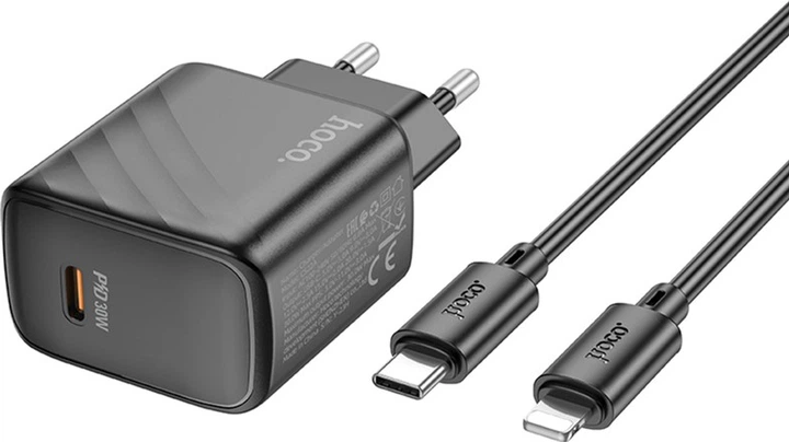 Мережевий зарядний пристрій з кабелем Hoco CS22A Value single port PD30W charger set (C to iP) Black (6942007609920) - зображення 4