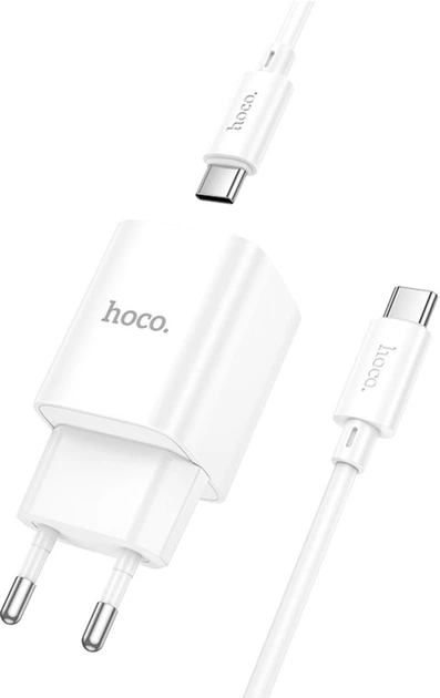 Мережевий зарядний пристрій з кабелем Hoco C148A Charm single port PD30W charger set (C to C) (EU) White (6942007630320) - Фото 6 Мережевий зарядний пристрій з кабелем Hoco C148A Charm single port PD30W charger set (C to C) (EU) White (6942007630320) - зображення 6