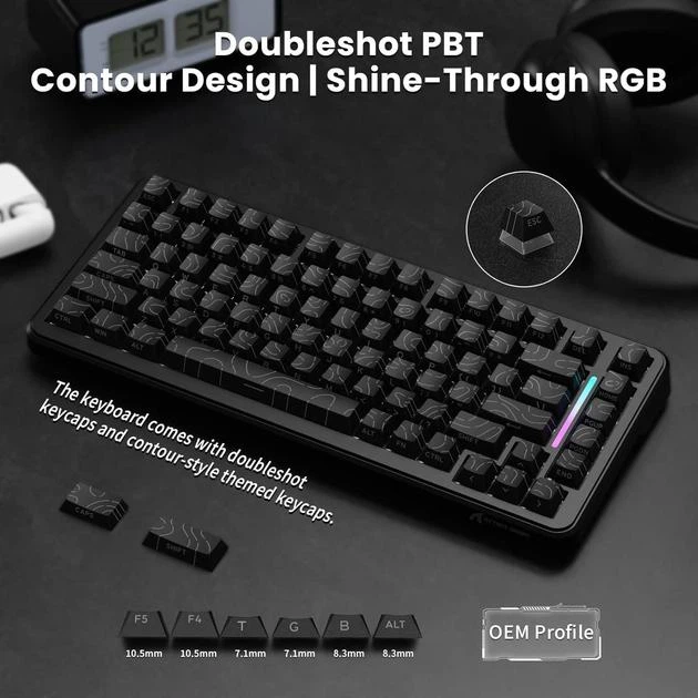 Клавіатура Магнітна ATTACK SHARK X82 PRO HE Black Contour Бездротова Ігрова RGB. 2.4G/Bluetooth/Кабель. Батарея 5000mAh. Кабель Авіатор. 8000 Герц/c. Магнітні Світчі - зображення 9