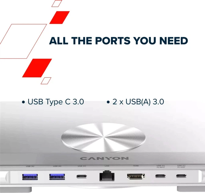 USB-хаб Canyon OnStand 2 Aluminium 6-in-1 з підставкою для ноутбука (CNS-SDS2) - зображення 20