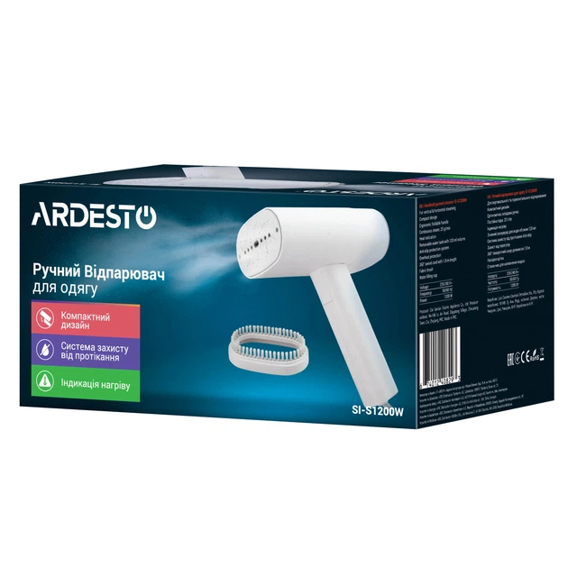 Відпарювач Ardesto ручний SI-S1200W, 1200Вт, 120мл, постійна пара - 22гр, складана ручка (00110811) - Фото 14 Відпарювач Ardesto ручний SI-S1200W, 1200Вт, 120мл, постійна пара - 22гр, складана ручка (00110811) - изображение 14