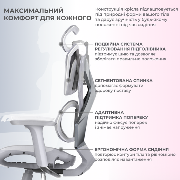 Кресло геймерское SIHOO Xallking X5C Mesh Grey (X5FC-N101) - Фото 9 Кресло геймерское SIHOO Xallking X5C Mesh Grey (X5FC-N101) - изображение 9