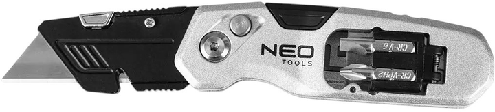 Ніж з трапецієподібним лезом NEO Tools складний 1+3 леза, 2 біти 63-705 (5907558472295) - зображення 2