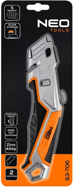 Nóż z ostrzem trapezowym NEO Tools metalowy korpus 63-707 (5907558472356) - obraz 7