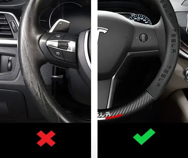 Кожаный чехол на руль Renault (D) Sport Brend (37-39см),черный с вставкой с углеволокна - изображение 4