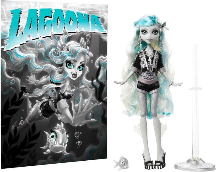 Кукла Monster High Lagoona Blue Black and White Reproduction and Pet - Монстр Хай Голубая Лагуна, черно-белая с домашним животным (HKN30) - Фото 1 Кукла Monster High Lagoona Blue Black and White Reproduction and Pet - Монстр Хай Голубая Лагуна, черно-белая с домашним животным (HKN30) - изображение 1