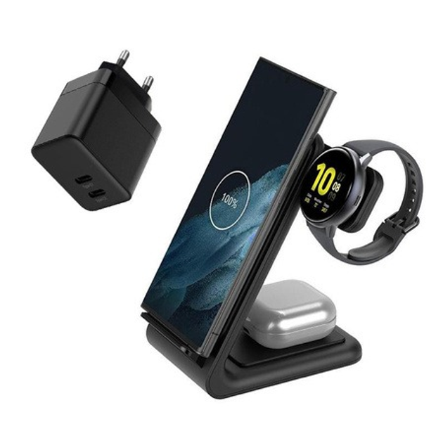Zestaw Crong ładowarka GaN PD 35W + ładowarka bezprzewodowa PowerSpot Pivot Stand 3w1 do iPhone Samsung Android CRG-POWER-BUNDLE1 - obraz 1