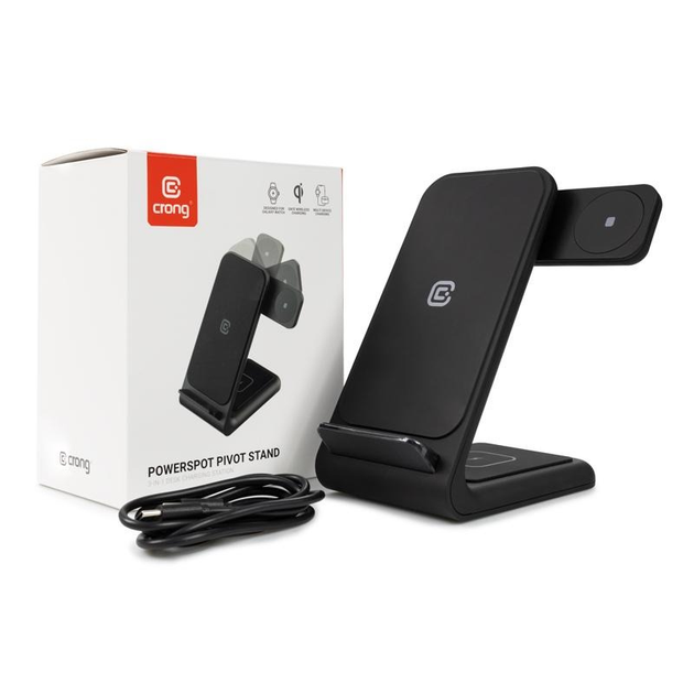 Zestaw Crong ładowarka GaN PD 35W + ładowarka bezprzewodowa PowerSpot Pivot Stand 3w1 do iPhone Samsung Android CRG-POWER-BUNDLE1 - obraz 2