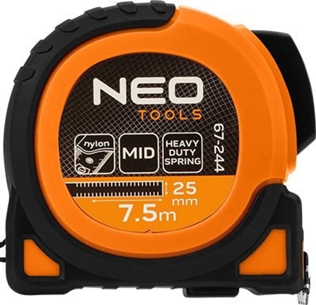 Рулетка NEO Tools Super Black сталева 7.5 м x 25 мм з автоматичним блокуванням, 2 кнопками стоп та магнітом 67-244 (5907558472264) - зображення 1