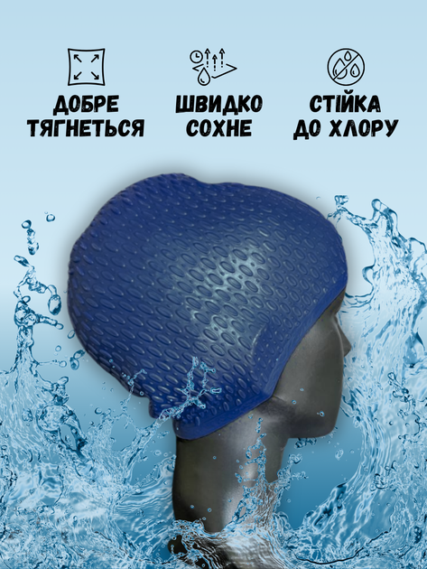 Шапочка для плавания для длинных волос взрослых купания бассейна шапка мужская женская купальная плавательная красивая в бассейн силиконовая резиновая на длинные волосы синяя ТБ169 - изображение 2