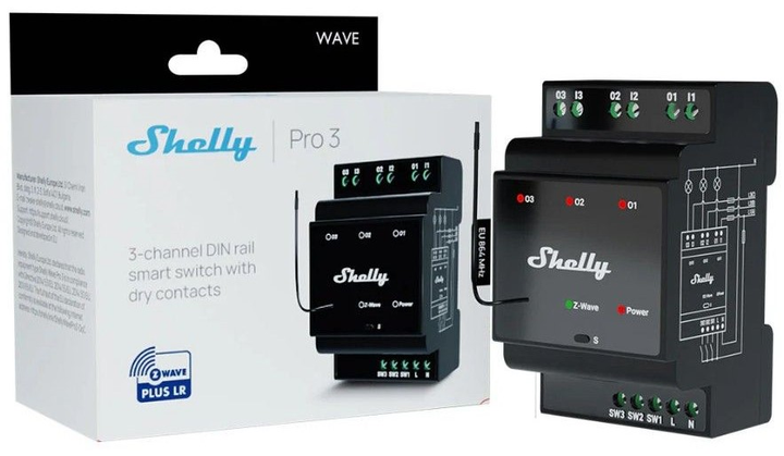 Інтелектуальний перемикач Shelly Relais "Wave" Hutschiene Pro 3 Relais max. 48 A 3 Phasen 3x 16A Z-Wave(3800235269336) - зображення 3
