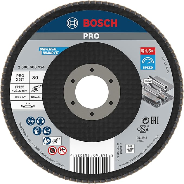Шліфувальний круг Bosch Metal X571 плоский 125 X K 80 2608606924 (3165140185233) - зображення 1