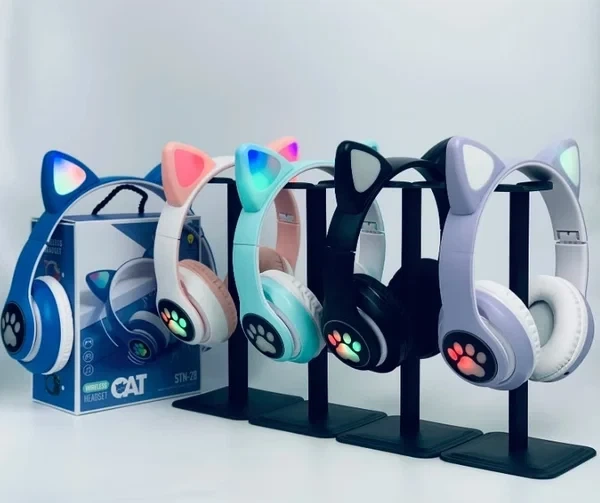 Беспроводные детские наушники с RGB подсветкой Светящиеся кошачьи ушки STN28 Зеленый - изображение 2