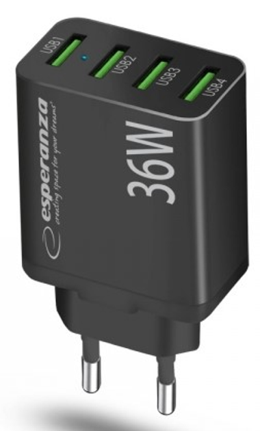 Ładowarka sieciowa Esperanza 36W 4x USB-A QC 3.0 18W Black (5901299960592) - obraz 2