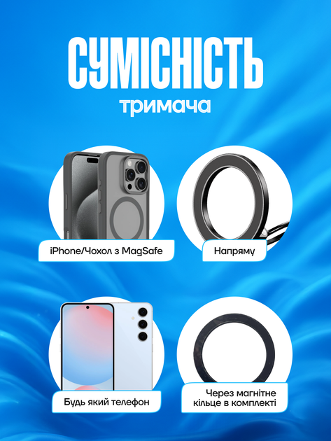 Держатель для телефона с вакуумной присоской магнитным кольцом и поворотом на 360 совместимый с MagSafe автомобильный и настольный для удобного использования а также фото и видеосъёмки (черный) - изображение 7