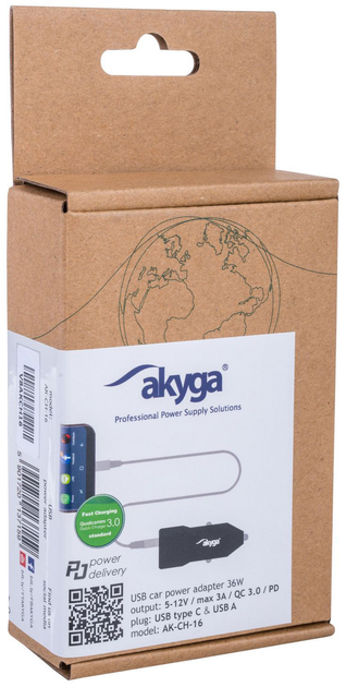 Автомобільний зарядний пристрій Akyga USB-A + USB-C PD 36 Вт Black (AK-CH-16) - зображення 6