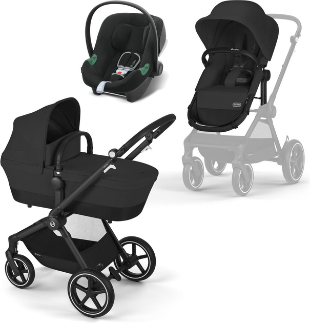 Wózek spacerowy połączony Cybex EOS Moon Black Gold + Autosedacka Aton B2 (4063846424573) - obraz 1