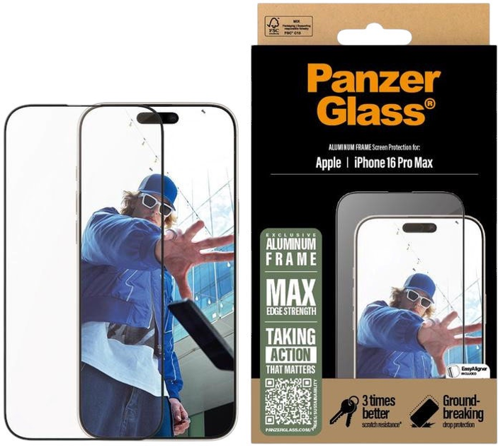 Szkło hartowane PanzerGlass Aluminum Frame Ultra-Wide Fit do Apple iPhone 16 Pro Max (PG_2852) - obraz 1