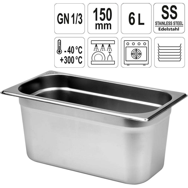 Pojemnik gastronomiczny Yato GN 1/3 ze stali nierdzewnej 32.5x17.6x15 cm (5906083861147) - obraz 3