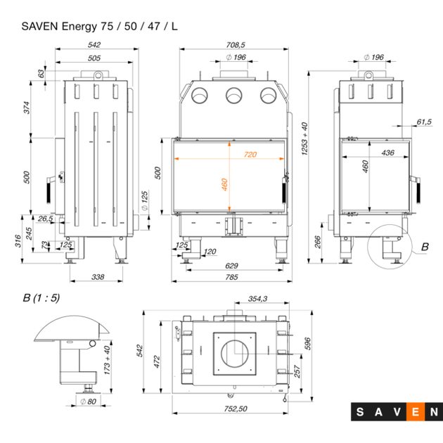 Камінна топка кутова SAVEN Energy 75х50х47L Black (15,1 kW) ECO - изображение 2