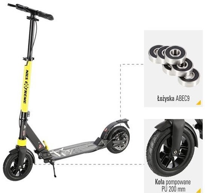 Hulajnoga Nils Extreme HM208T z hamulcem tarczowym Czarno-żółta (5907695597455) - obraz 5