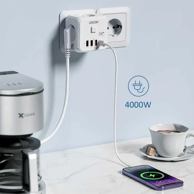 Мережевий фільтр розгалужувач трійник LENCENT PD35W 3AC 3U1C - зображення 4