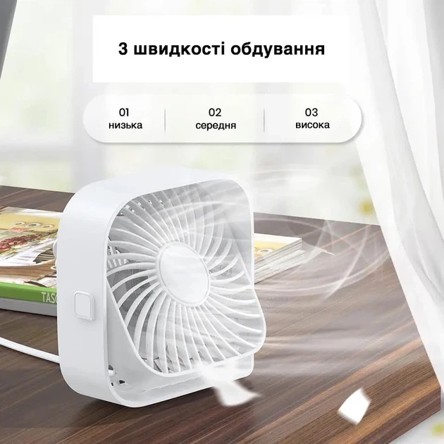 Портативный USB вентилятор с вращением на 360 градусов 3 режима скорости TOPK - изображение 2