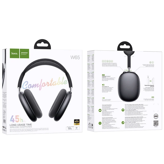 Беспроводные Bluetooth наушники с микрофоном HOCO W65 Накладные BT5.4. 400mAh, AUX, 45H, TF-карта памяти Black - изображение 5