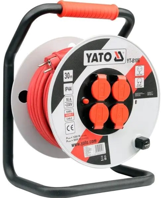 Przedłużacz sieciowy YATO na bębnie L=30 m 3-żyłowy S=2.5 mm² (YT-8106) - obraz 1