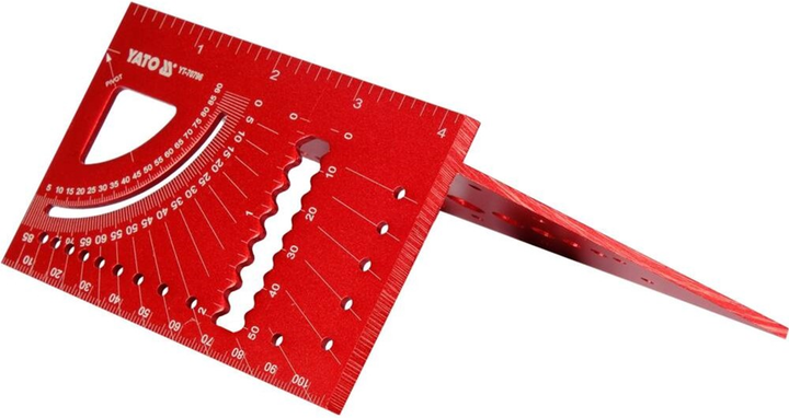 Kątownik YATO aluminiowy stereometryczny 3D, 150x70x215 mm 45°, 90° z kątomierzem i wzorami otworów (YT-70796) - obraz 2