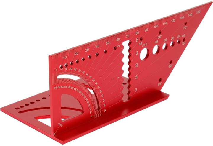 Kątownik YATO aluminiowy stereometryczny 3D, 150x70x215 mm 45°, 90° z kątomierzem i wzorami otworów (YT-70796) - obraz 3