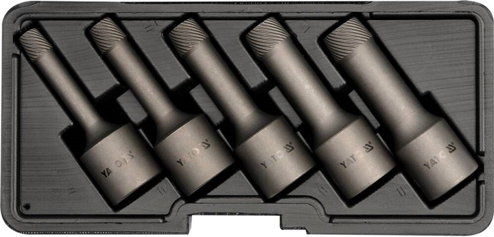 Zestaw ekstraktorów Yato YT-0624 kwadrat 1/2" Ø=8-16 mm do śrub 8660 HRC 49-52 5 szt (5906083906244) - obraz 1