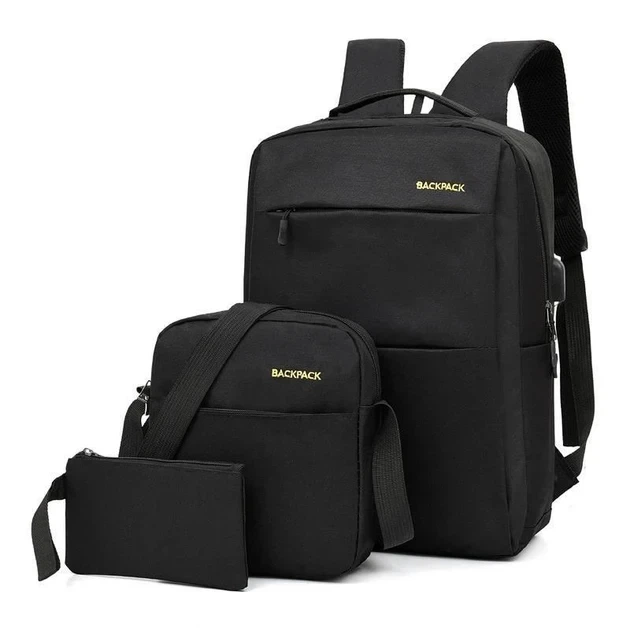 Рюкзак Backpack 9018 с сумкой и кошельком 3 в 1 для путешествий и школы Черный - Фото 1 Рюкзак Backpack 9018 с сумкой и кошельком 3 в 1 для путешествий и школы Черный - изображение 1