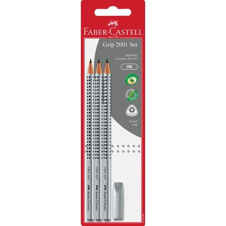Набір графітових олівців Faber-Castell HB Grip 2001 з гумкою 3 шт. Сірі (4005401171973) - Фото 1 Набір графітових олівців Faber-Castell HB Grip 2001 з гумкою 3 шт. Сірі (4005401171973) - зображення 1