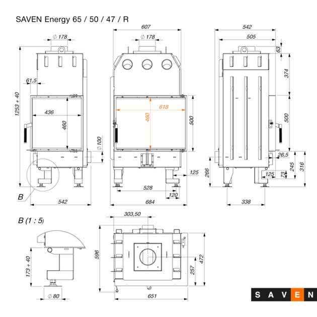 Камінна топка кутова SAVEN Energy 65х50х47R Black (14,5 kW) ECO - Фото 5 Камінна топка кутова SAVEN Energy 65х50х47R Black (14,5 kW) ECO - изображение 5