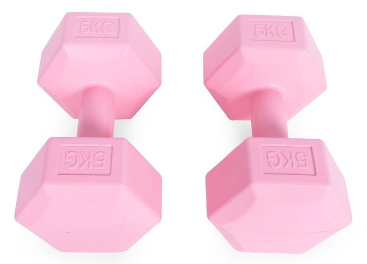 Hantle sześciokątne do ćwiczeń Modern Home 2 x 5 kg Różowe (5905817006175) - obraz 2