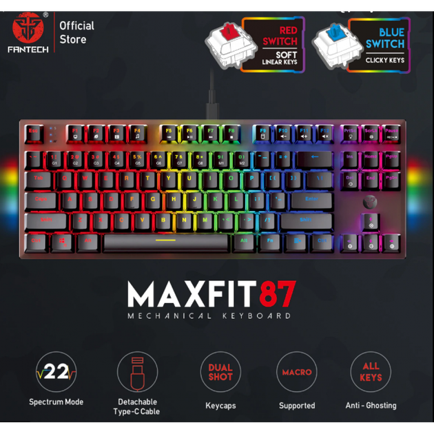 Клавіатура Fantech MAXFIT 87 MK856 Blue Switch, Black - зображення 2