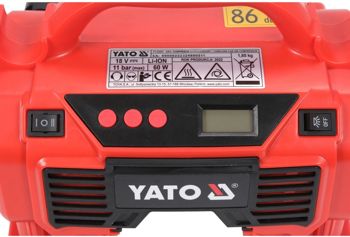 Kompresor samochodowy YATO 18 V 11 Bar, akumulator 3 Ah (YT-23247) - obraz 5
