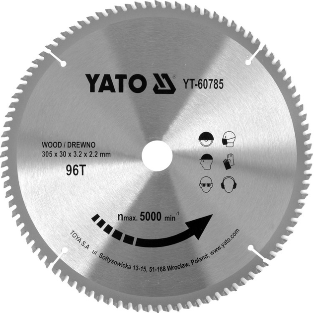Tarcza widiowa do drewna YATO 305 x 96 zębów x 30 mm dla YT-82175 (YT-60785) - obraz 1