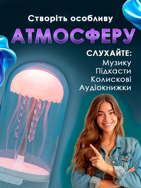 Колонка нічник Медуза RGB з 3D ефект Bluetooth, медуза з колонкою нічник - Фото 3 Колонка нічник Медуза RGB з 3D ефект Bluetooth, медуза з колонкою нічник - зображення 3