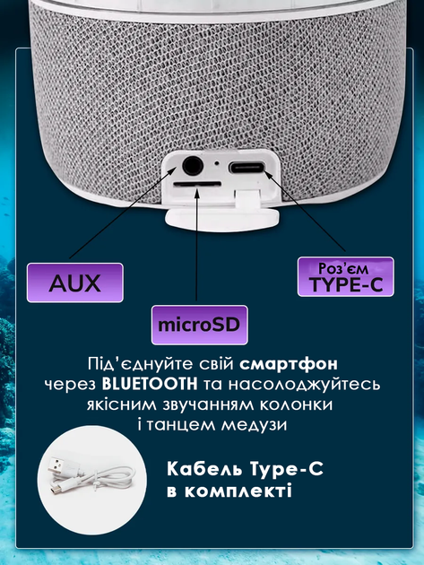 Колонка нічник Медуза RGB з 3D ефект Bluetooth, медуза з колонкою нічник - Фото 5 Колонка нічник Медуза RGB з 3D ефект Bluetooth, медуза з колонкою нічник - зображення 5