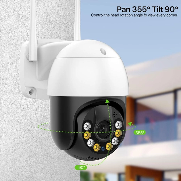 Беспроводная уличная камера WiFi ICSEE 4MP PTZ Черно-белая Управление с телефона - изображение 4