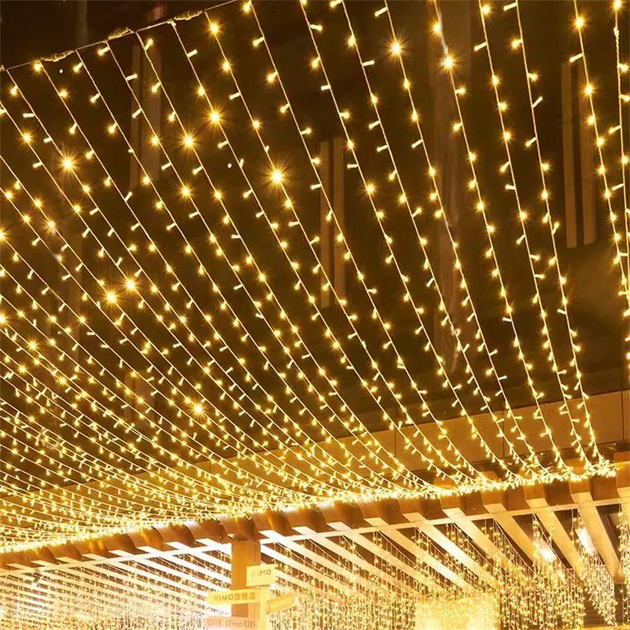 Гирлянда 400 Led 20 м теплый белый (желтая, золотая) Прозрачный провод 400 лампочек, 8 режимов - изображение 6
