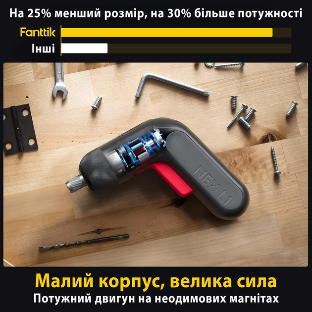 Электрическая отвертка Fanttik NEX L1 Pro аккумуляторная 2000mAh с набором бит 14 шт. в портативном кейсе - Фото 4 Электрическая отвертка Fanttik NEX L1 Pro аккумуляторная 2000mAh с набором бит 14 шт. в портативном кейсе - изображение 4