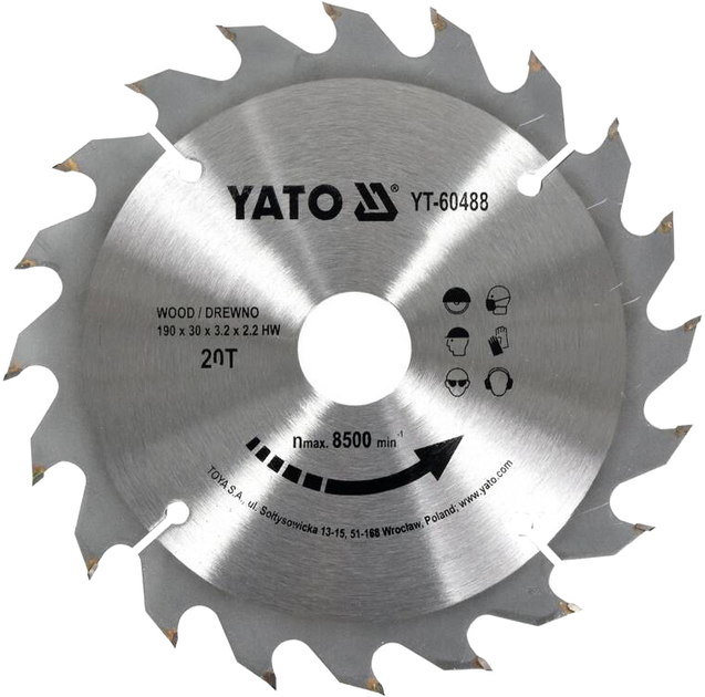 Tarcza widiowa do drewna YATO 184x30 mm 40 zębów do 9000 obr/min (YT-6061) - obraz 1