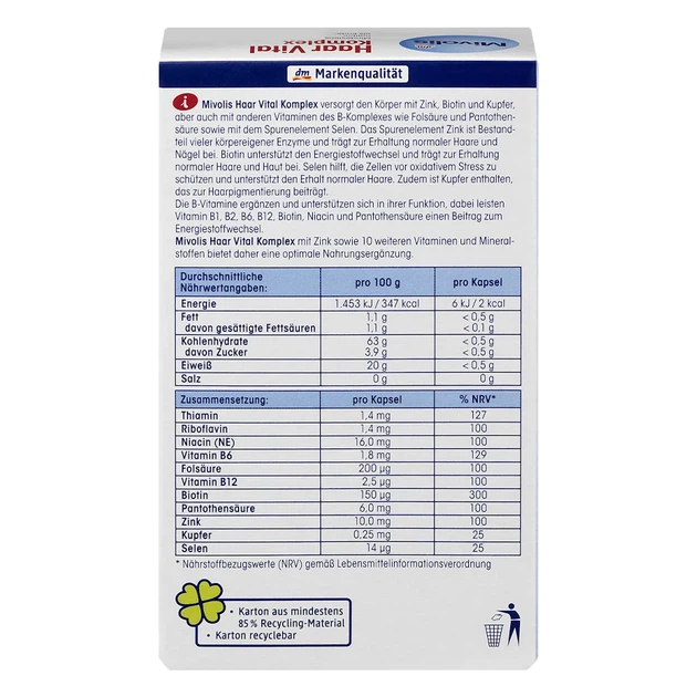 Витаминный комплекс для волос Mivolis Haar Vital Komplex, 60 капсул, от DM - изображение 2