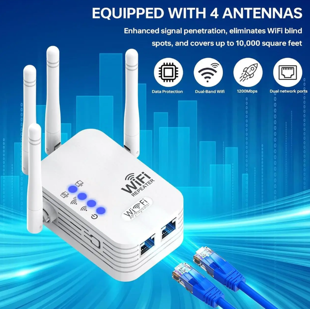 Усилитель сигнала WiFi Wireless Repeater 5G/2.4G Репитер, ретранслятор сигнала до 1200Mbps 802.11 - изображение 4