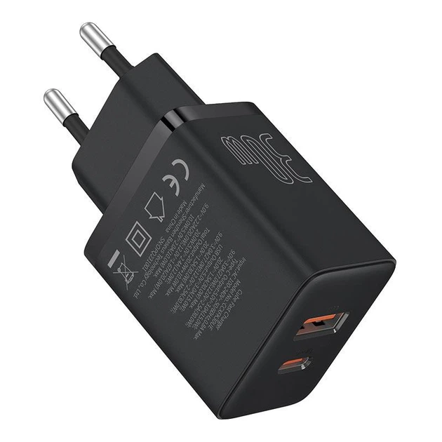Сетевое зарядное устройство адаптер Baseus Cube Fast Charger |1USB/1Type-C, 30W/3A, поддержка быстрой зарядки PD/QC, многоуровневая защита, универсальная совместимость| Черный - Фото 2 Сетевое зарядное устройство адаптер Baseus Cube Fast Charger |1USB/1Type-C, 30W/3A, поддержка быстрой зарядки PD/QC, многоуровневая защита, универсальная совместимость| Черный - изображение 2